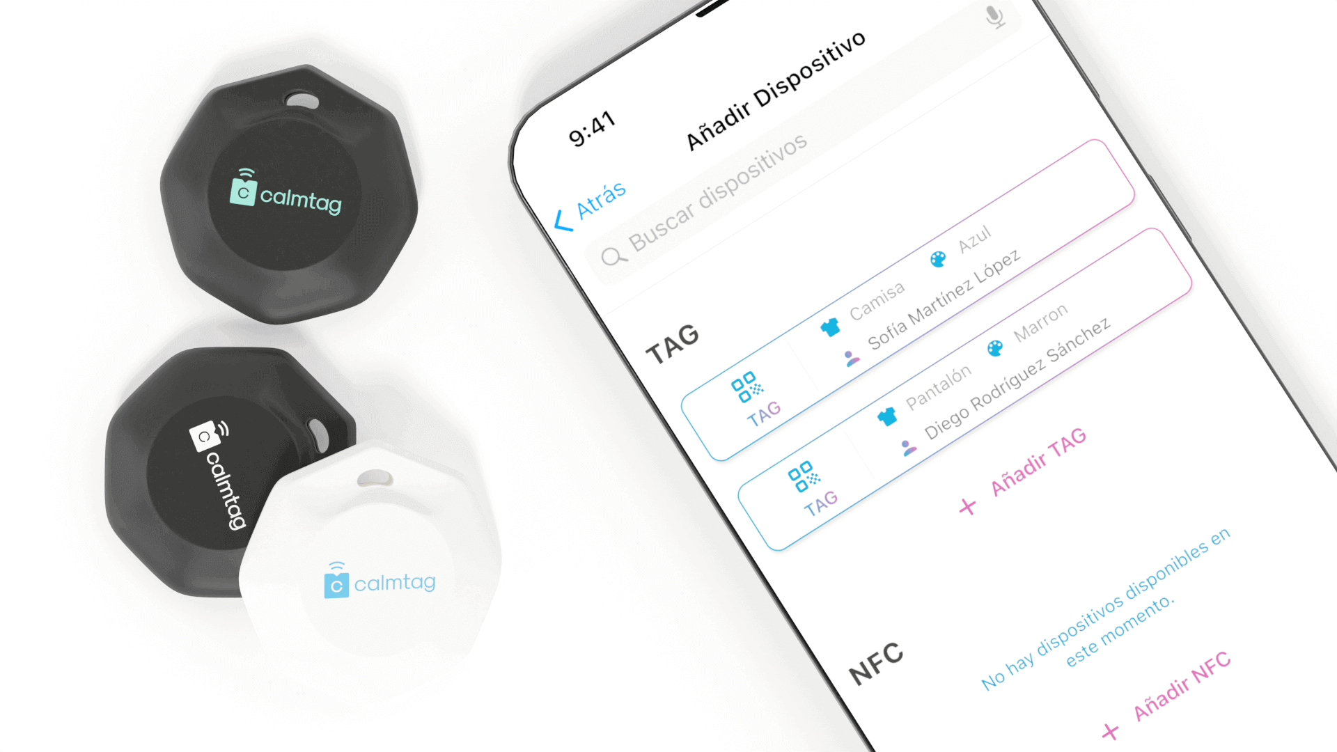 Three final versions of the Calmtag geolocation device in photorealistic render ready for production
