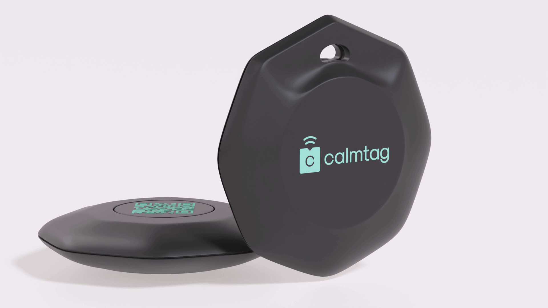 General view of the Calmtag geolocation device in 3D modelling with elegant finish in three colours