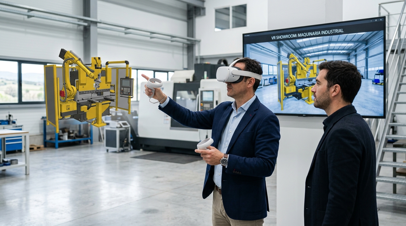 VR showroom para venta de maquinaria industrial en España: cómo cerrar más demos sin mover el equipo