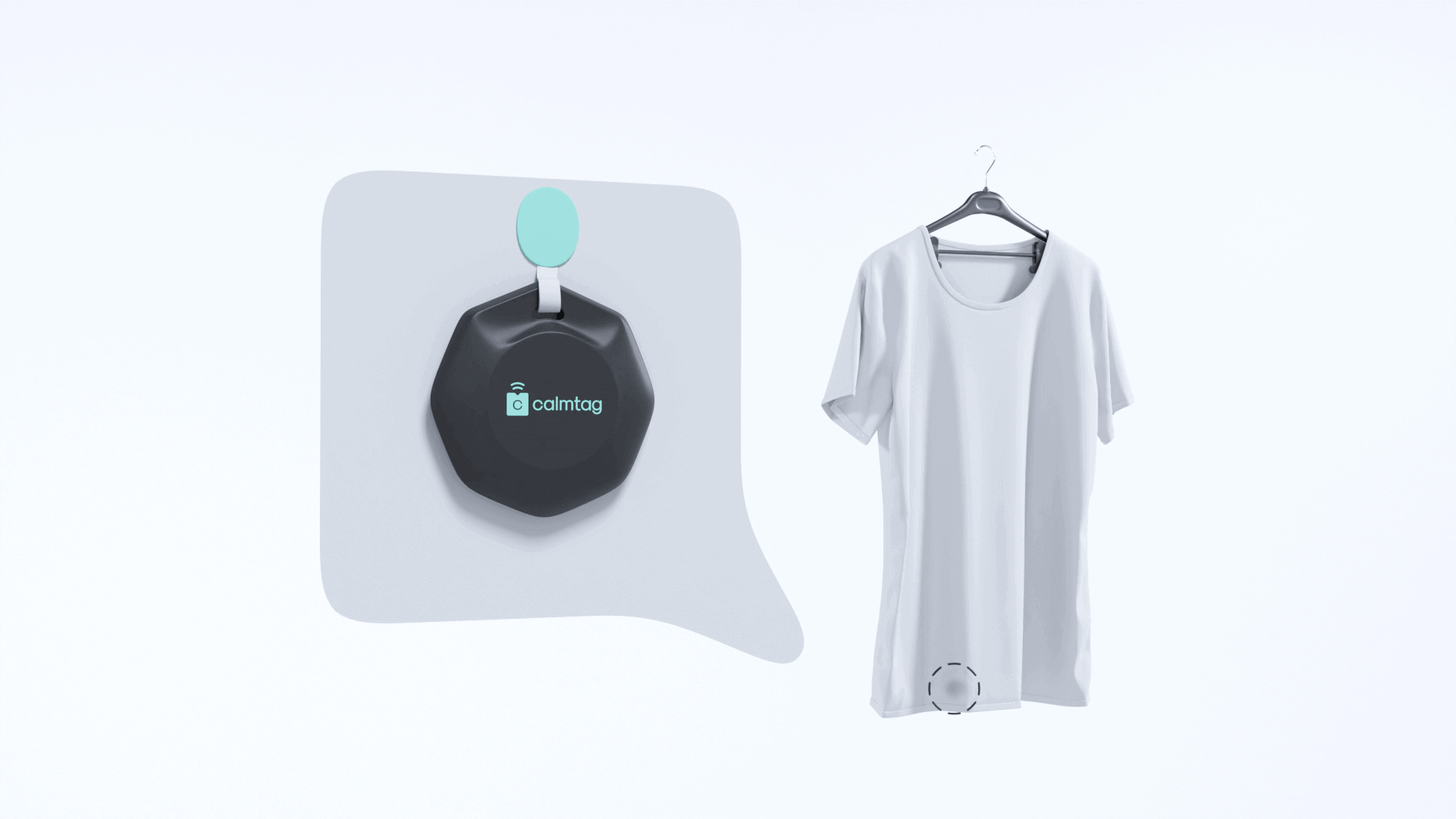 Render fotorrealista del dispositivo IoT GPS wearable integrado con ropa mostrando el sistema de fijación y el perfil mínimo