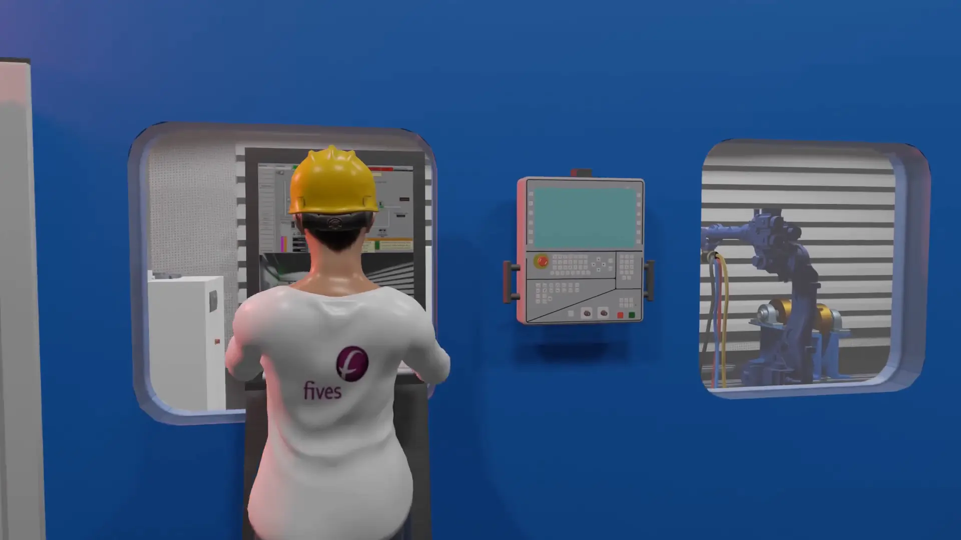 Interior view of the milling process with integrated control and monitoring systems shown in the 3D model