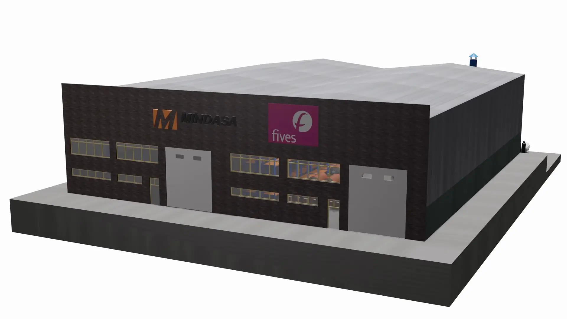 Detailed render of 3D roller milling machinery showing internal mechanisms and production flow